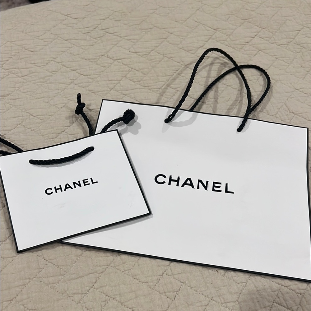 Chanel White and Black Shopping Bags